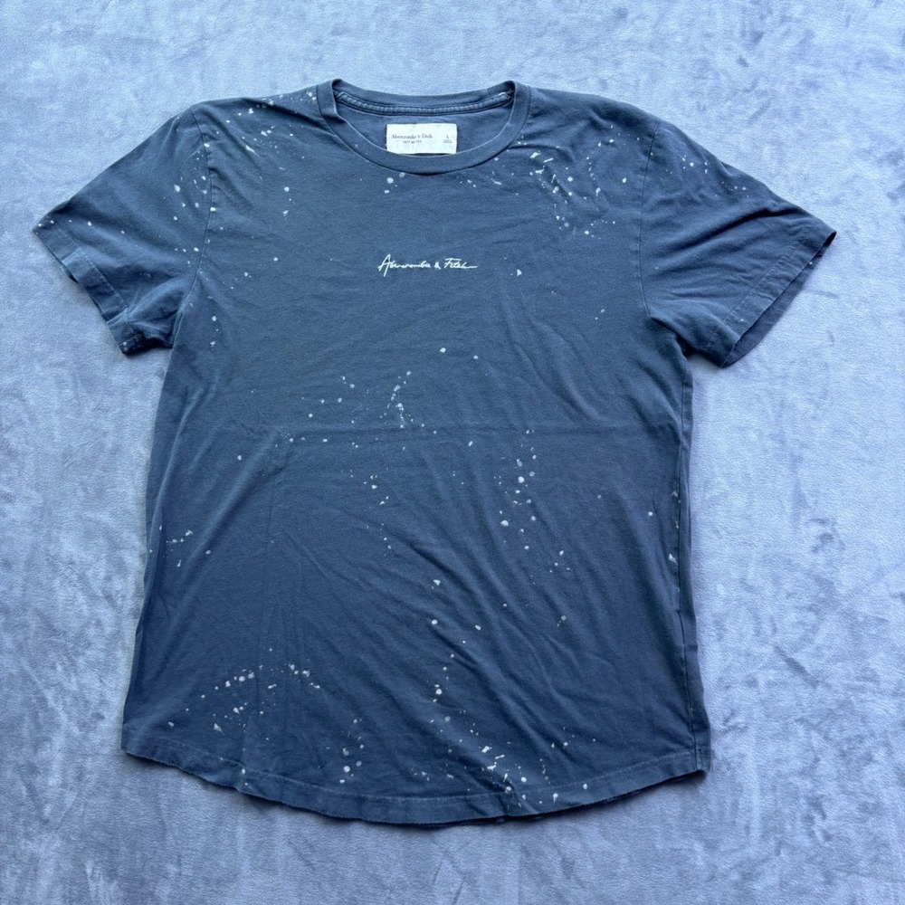 Abercrombie & Fitch Mens Gray Paint Splatter Soft AF Tee Curved Hem Large